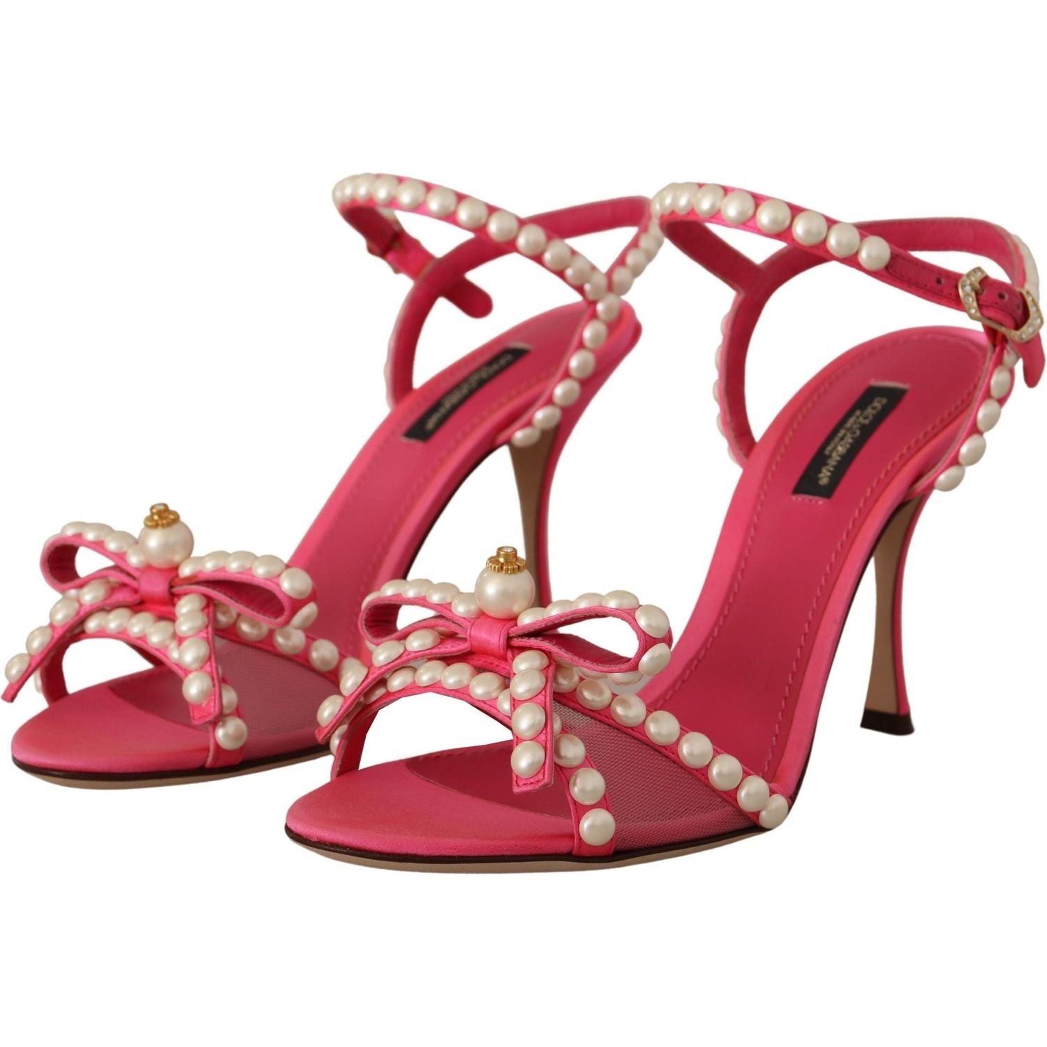 Dolce & Gabbana Pink Satin White Pearl Crystals Heels Shoes