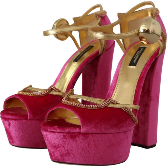 Dolce & Gabbana Ethereal Pink Velvet Crystal Sandals Dolce & Gabbana Brown