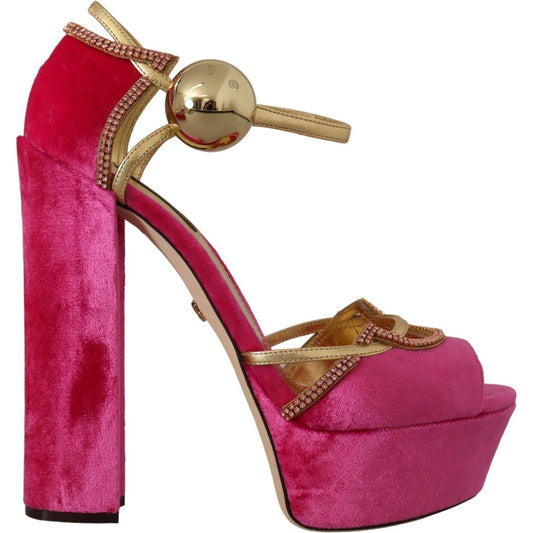 Dolce & Gabbana Ethereal Pink Velvet Crystal Sandals Dolce & Gabbana Maroon