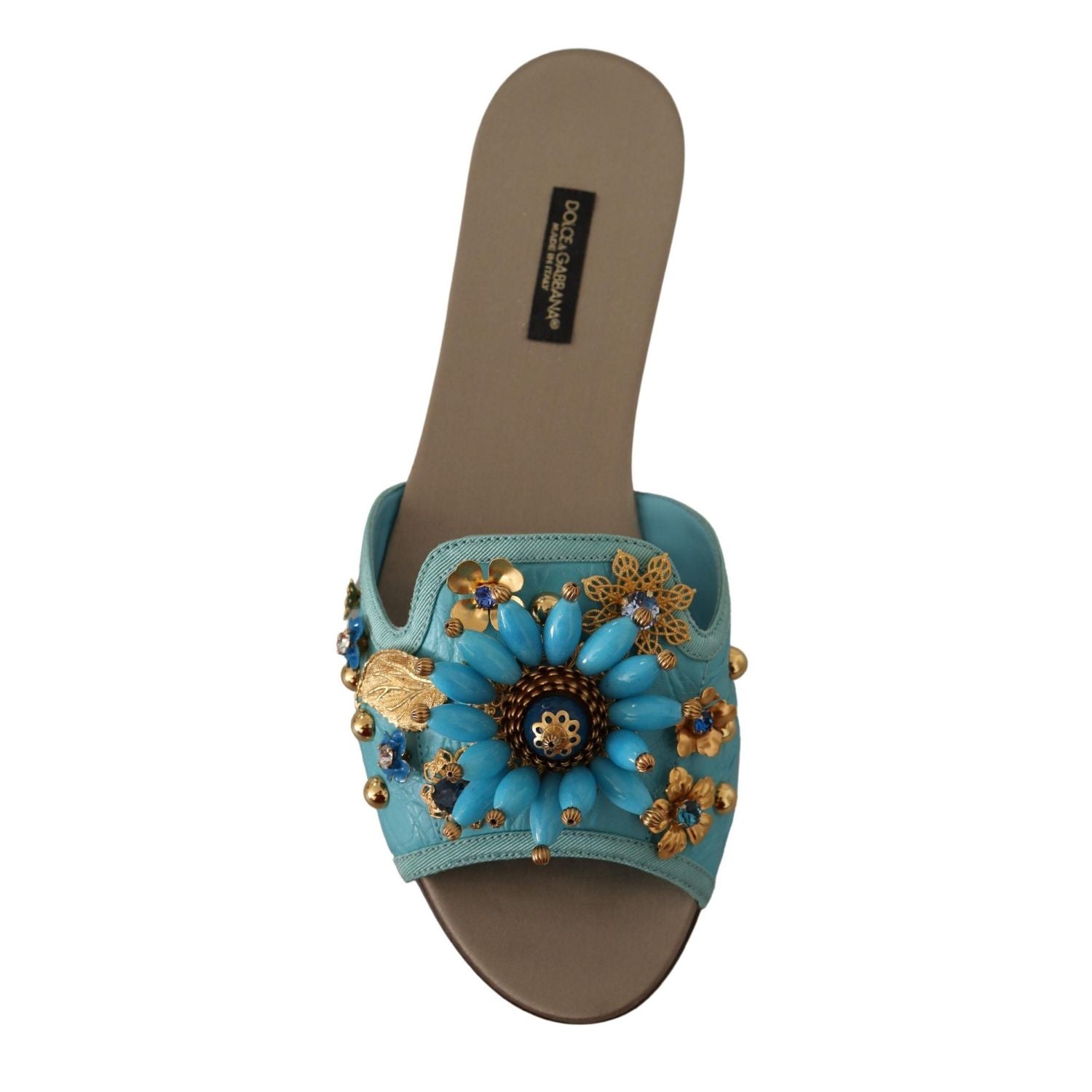 Dolce & Gabbana Blue Crystal Exotic Leather Blue Crystal Sandals
