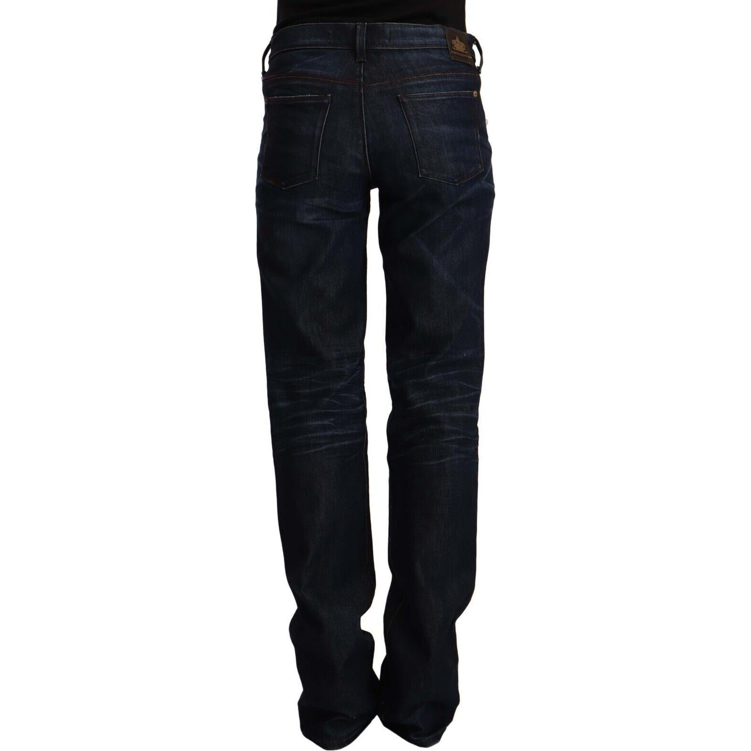 Ermanno Scervino Dark Blue Mid Waist Cotton Denim Straight Jeans