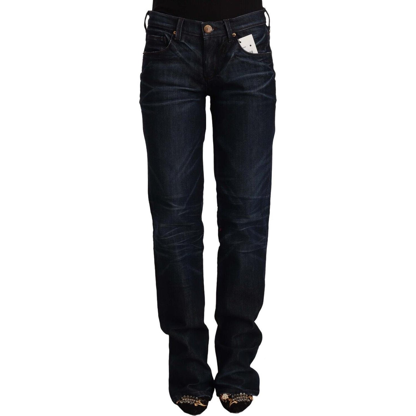 Ermanno Scervino Dark Blue Mid Waist Cotton Denim Straight Jeans