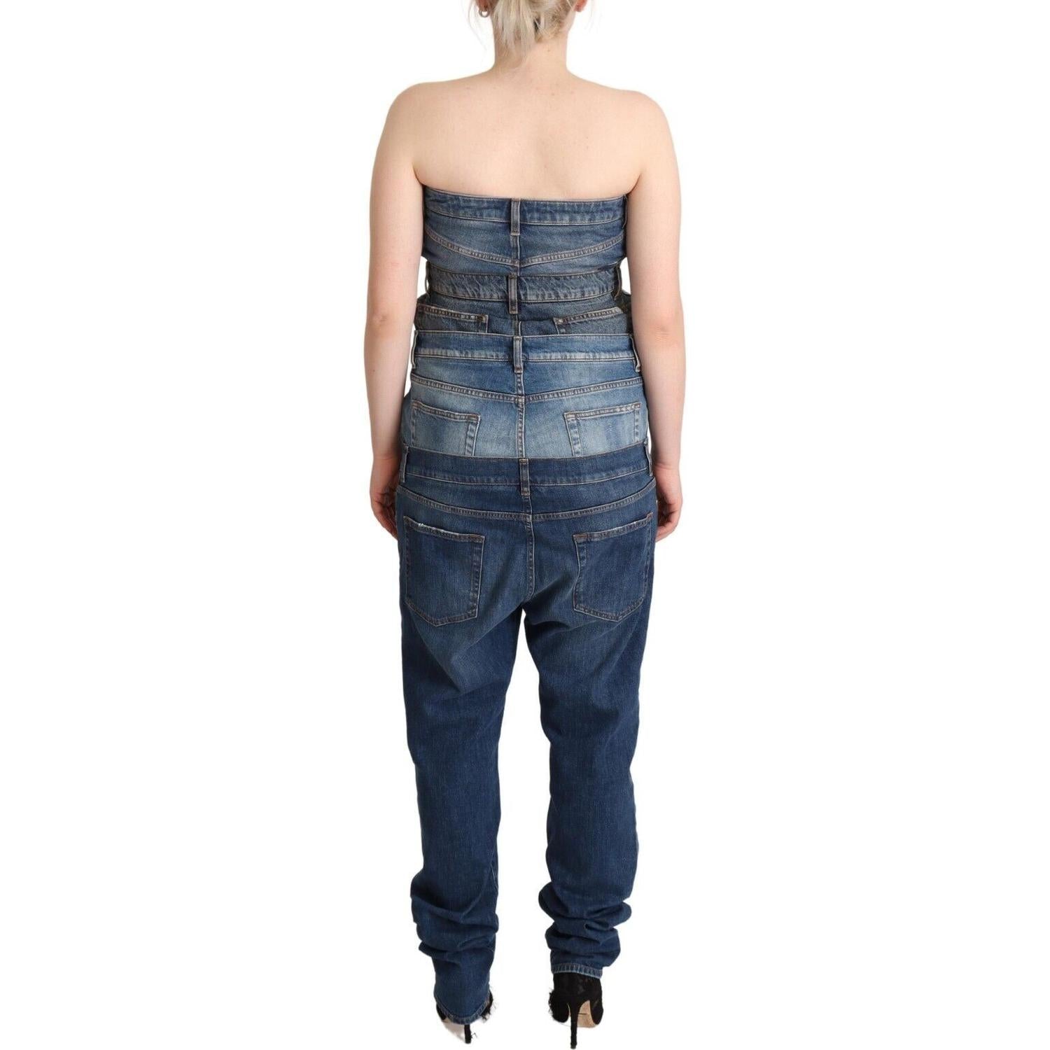 Dolce & Gabbana Dark Blue Cotton Strapless Denim Jumpsuit Dress