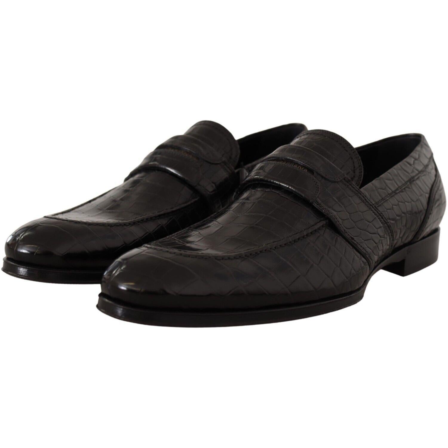 Dolce & Gabbana Black Crocodile Leather Slip On Moccasin Shoes