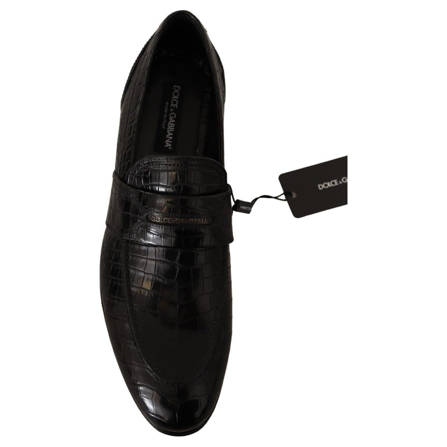 Dolce & Gabbana Black Crocodile Leather Slip On Moccasin Shoes
