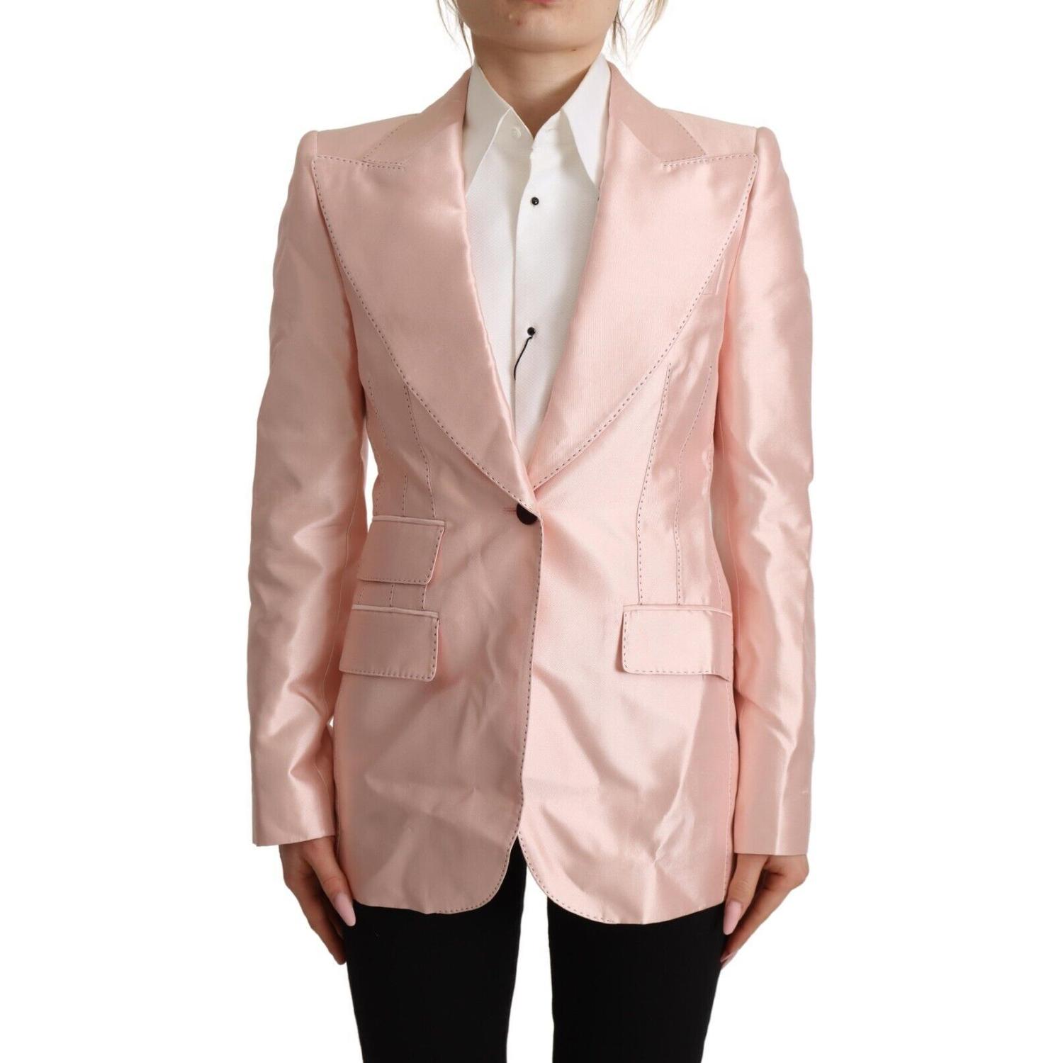 Dolce & Gabbana Pink Satin Long Sleeves Blazer Coat Jacket