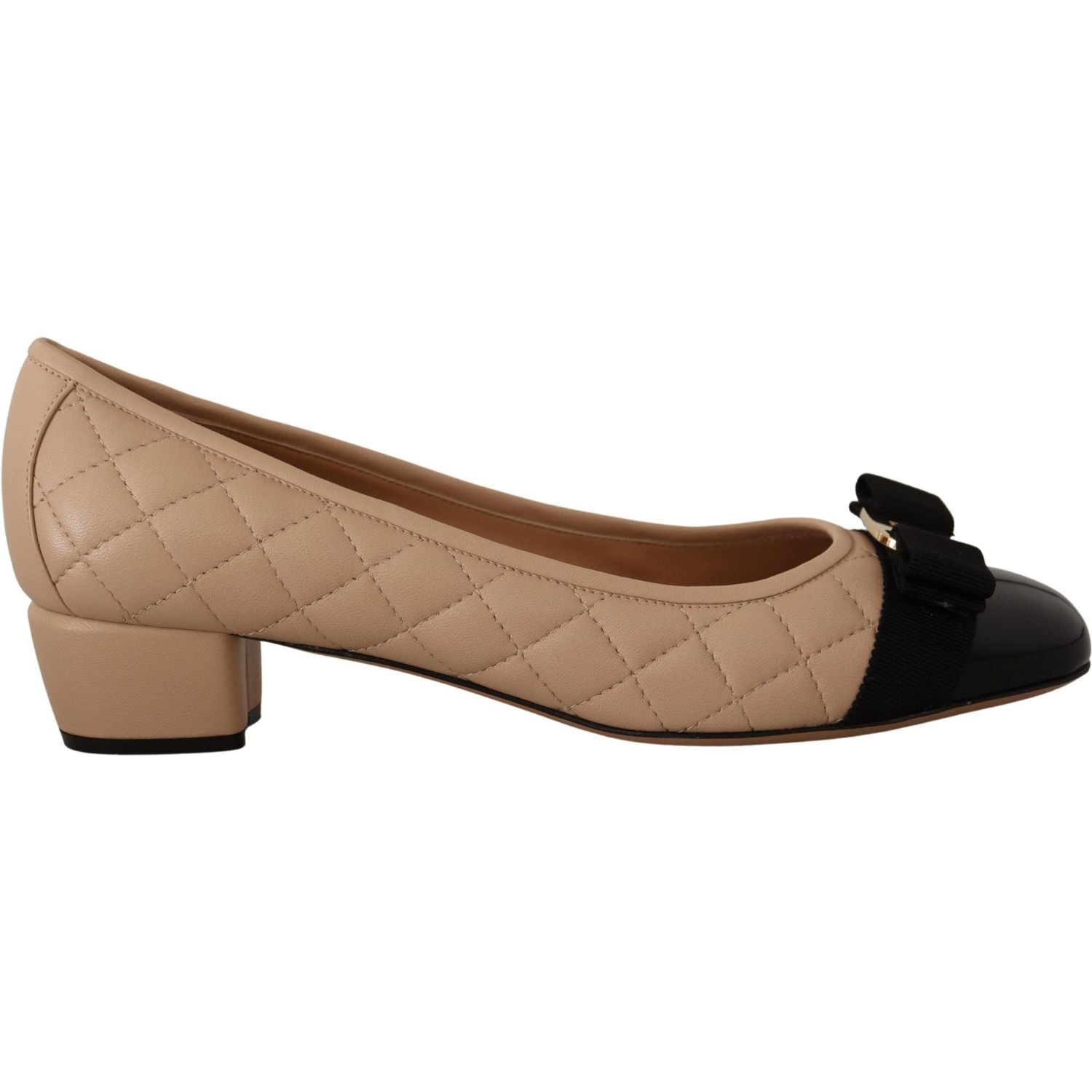Salvatore Ferragamo Elegant Quilted Leather Pumps in Beige and Black