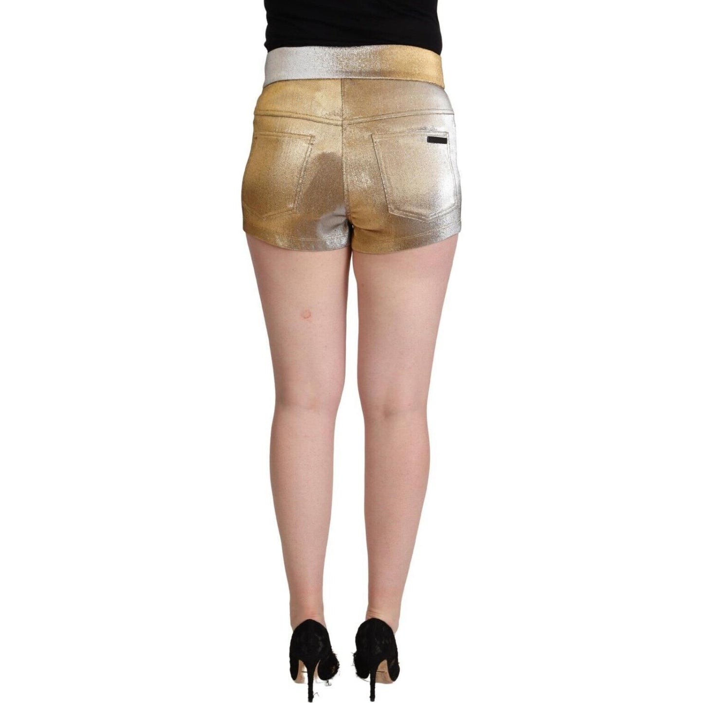 Dolce & Gabbana Metallic Gold Cotton Mid Waist Hot Pants Shorts