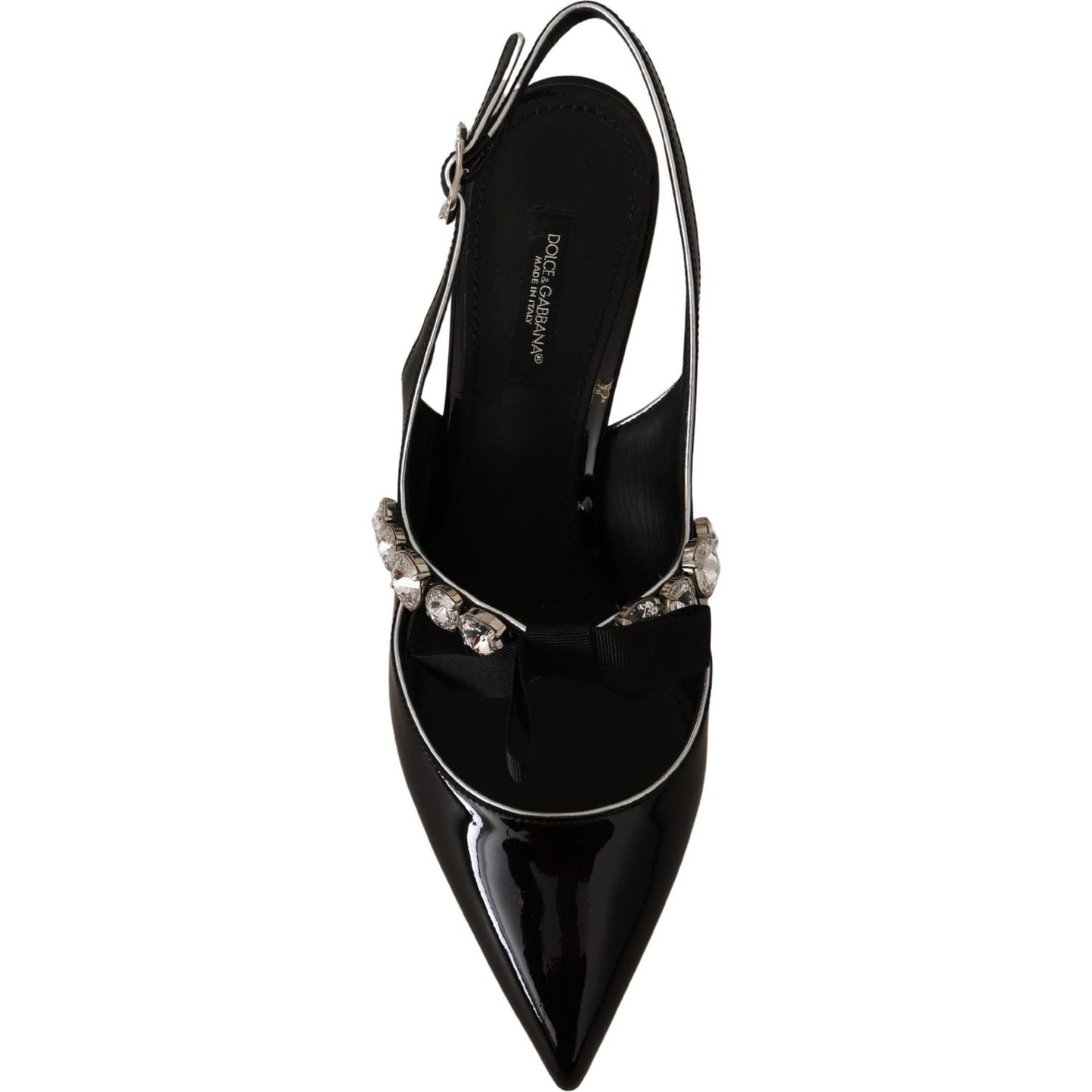 Dolce & Gabbana Black Patent Leather Crystal Slingbacks Shoes
