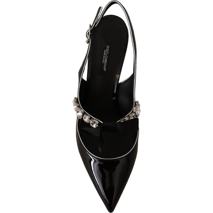 Dolce & Gabbana Black Patent Leather Crystal Slingbacks Shoes