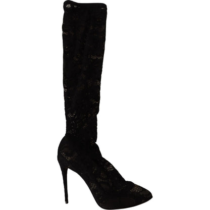 Dolce & Gabbana Black Stretch Socks Taormina Lace Boots Shoes