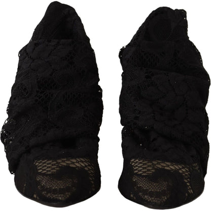 Dolce & Gabbana Black Stretch Socks Taormina Lace Boots Shoes