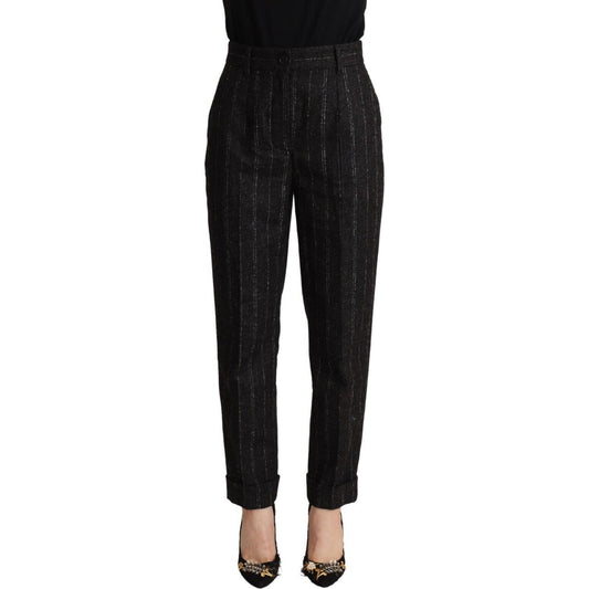 Dolce & Gabbana Elegant High-Waisted Striped Tapered Pants Dolce & Gabbana Black