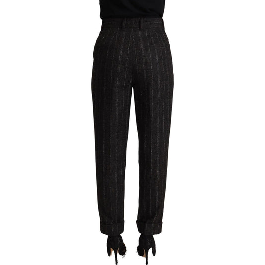 Dolce & Gabbana Elegant High-Waisted Striped Tapered Pants Dolce & Gabbana Black