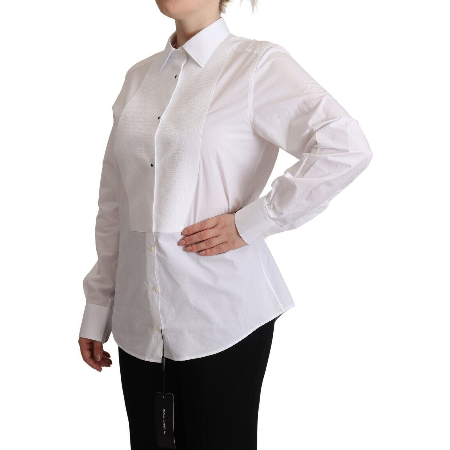 Dolce & Gabbana White Cotton Dress Collared Long Sleeves Shirt Top