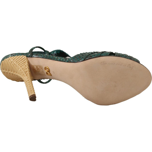 Dolce & Gabbana Elegant Green Python Strappy Heels Dolce & Gabbana Rosy Brown