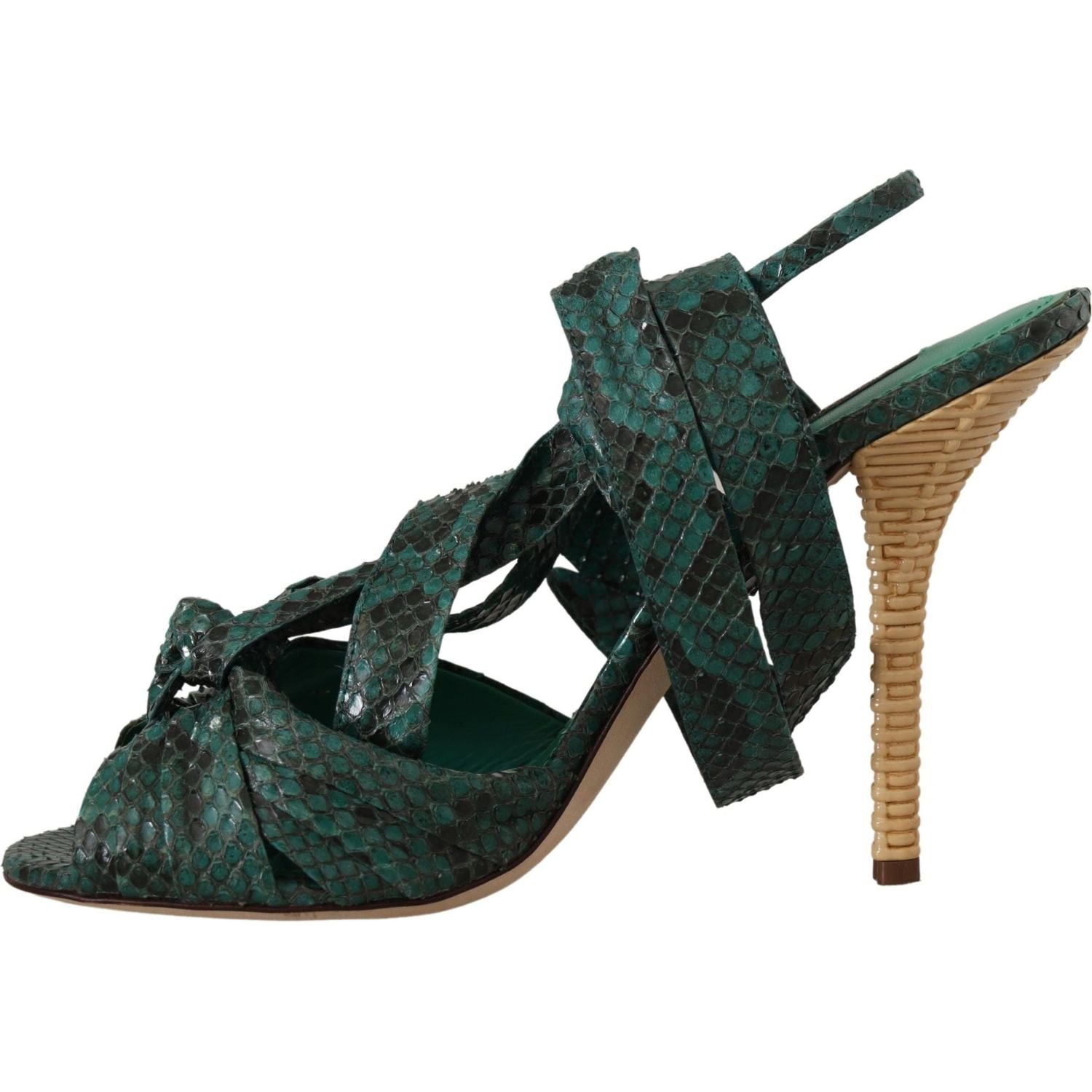 Dolce & Gabbana Green Python Strap Sandals Heels Shoes