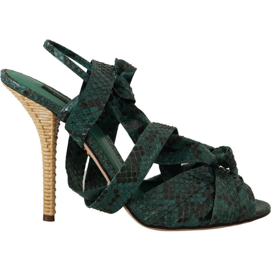 Dolce & Gabbana Elegant Green Python Strappy Heels Dolce & Gabbana Dark Slate Gray