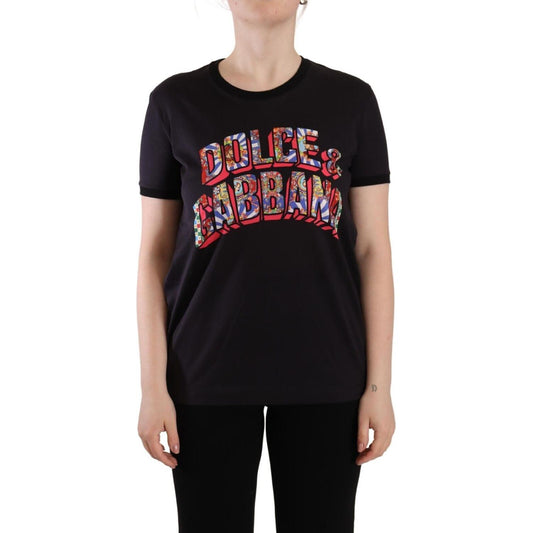 Dolce & Gabbana Chic Black Crew Neck Logo Tee Dolce & Gabbana Rosy Brown