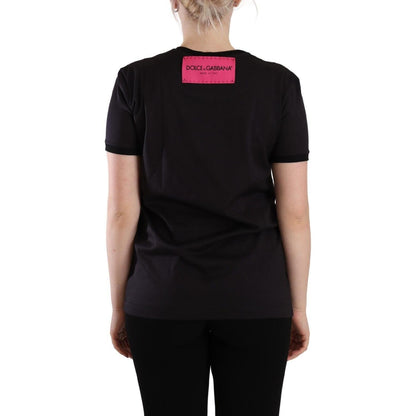 Dolce & Gabbana Black Logo Print Cotton Crew Neck Tee T-shirt