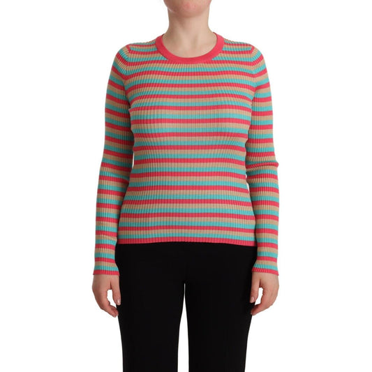 Dolce & Gabbana Elegant Striped Silk Crew Neck Pullover Dolce & Gabbana Rosy Brown
