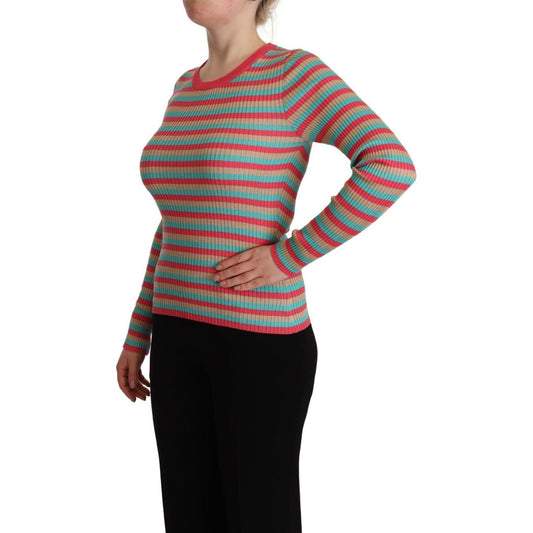 Dolce & Gabbana Elegant Striped Silk Crew Neck Pullover Dolce & Gabbana Black