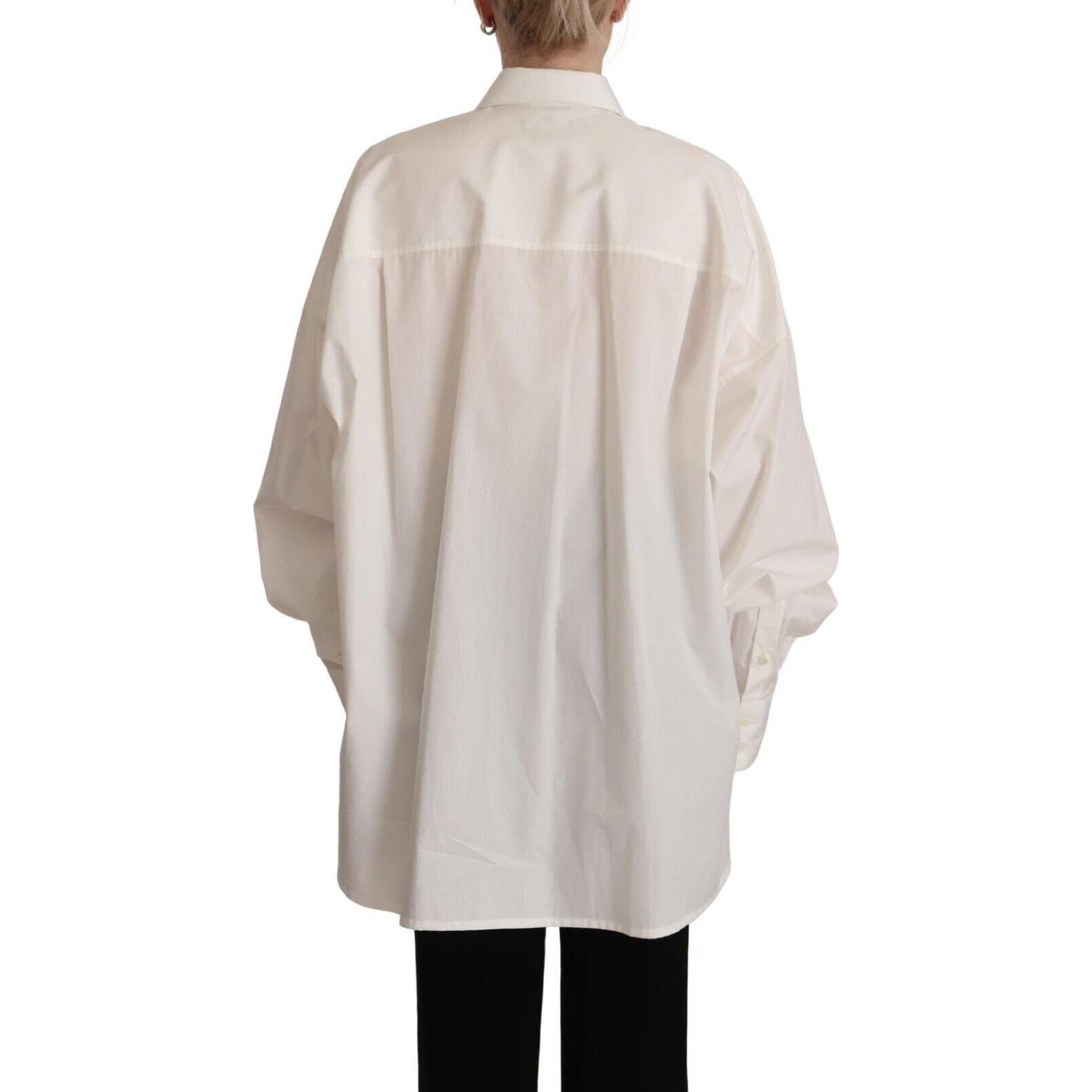 Dolce & Gabbana White Cotton Button Up Collared Long Sleeve Top