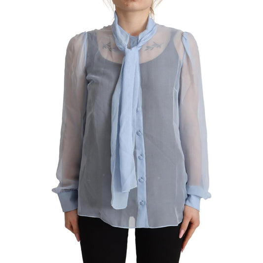 Dolce & Gabbana Elegant Silk Ascot Collar Blouse Dolce & Gabbana Light Slate Gray