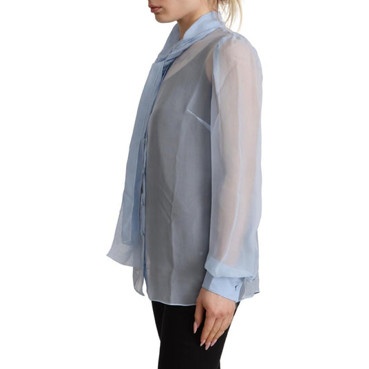 Dolce & Gabbana Elegant Silk Ascot Collar Blouse Dolce & Gabbana Slate Gray