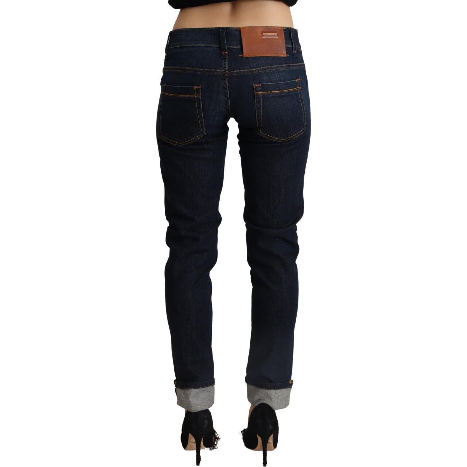 Acht Blue Cotton Low Waist Slim Fit Denim Women Trouser Jeans
