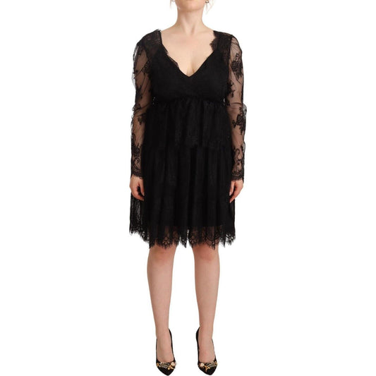 Aniye By Elegant Floral Lace Long Sleeve Shift Dress Aniye By Black