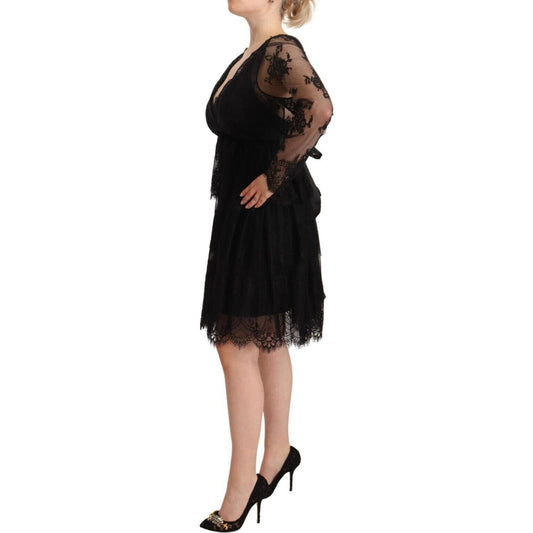 Aniye By Elegant Floral Lace Long Sleeve Shift Dress Aniye By Black