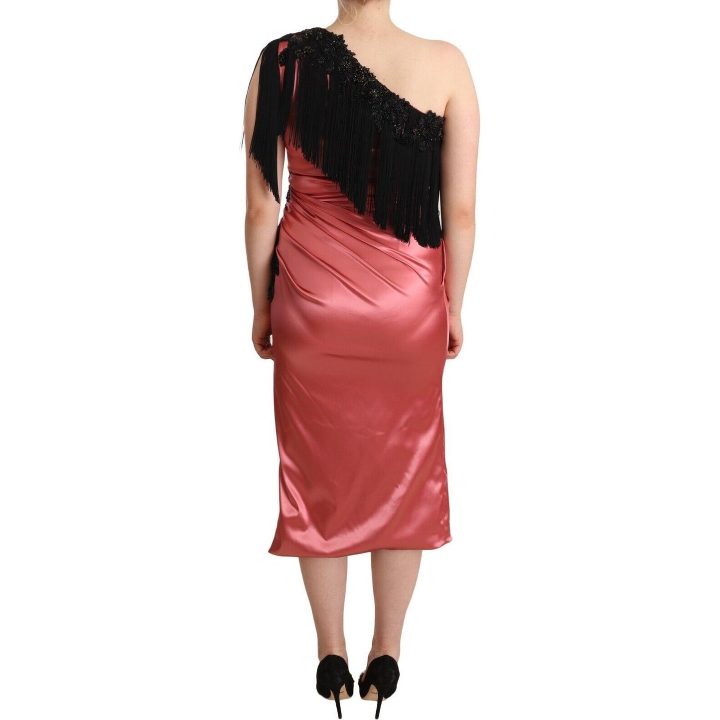 Dolce & Gabbana Elegant Pink Maxi Dress with Black Tassel Accent Dolce & Gabbana Maroon