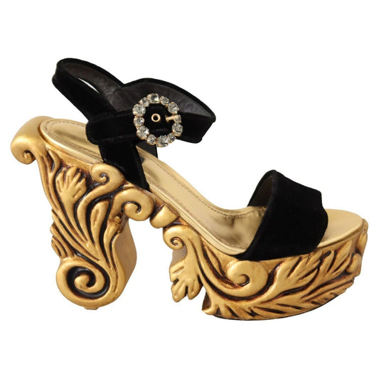 Dolce & Gabbana Baroque Velvet Heels in Black and Gold Dolce & Gabbana Dark Khaki