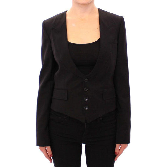 Dolce & Gabbana Elegant Silk-Blend Black Blazer with Scarf Back Detail Blazer jacket Dolce & Gabbana Black