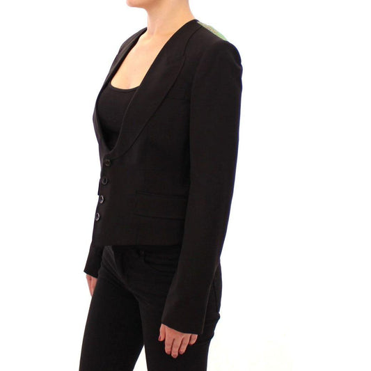 Dolce & Gabbana Elegant Silk-Blend Black Blazer with Scarf Back Detail Blazer jacket Dolce & Gabbana Black