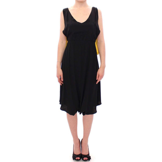 Lamberto Petri Elegant Silk Blend Shift Dress in Black and Yellow Lamberto Petri Black