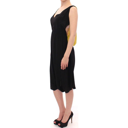 Lamberto Petri Elegant Silk Blend Shift Dress in Black and Yellow Lamberto Petri Tan