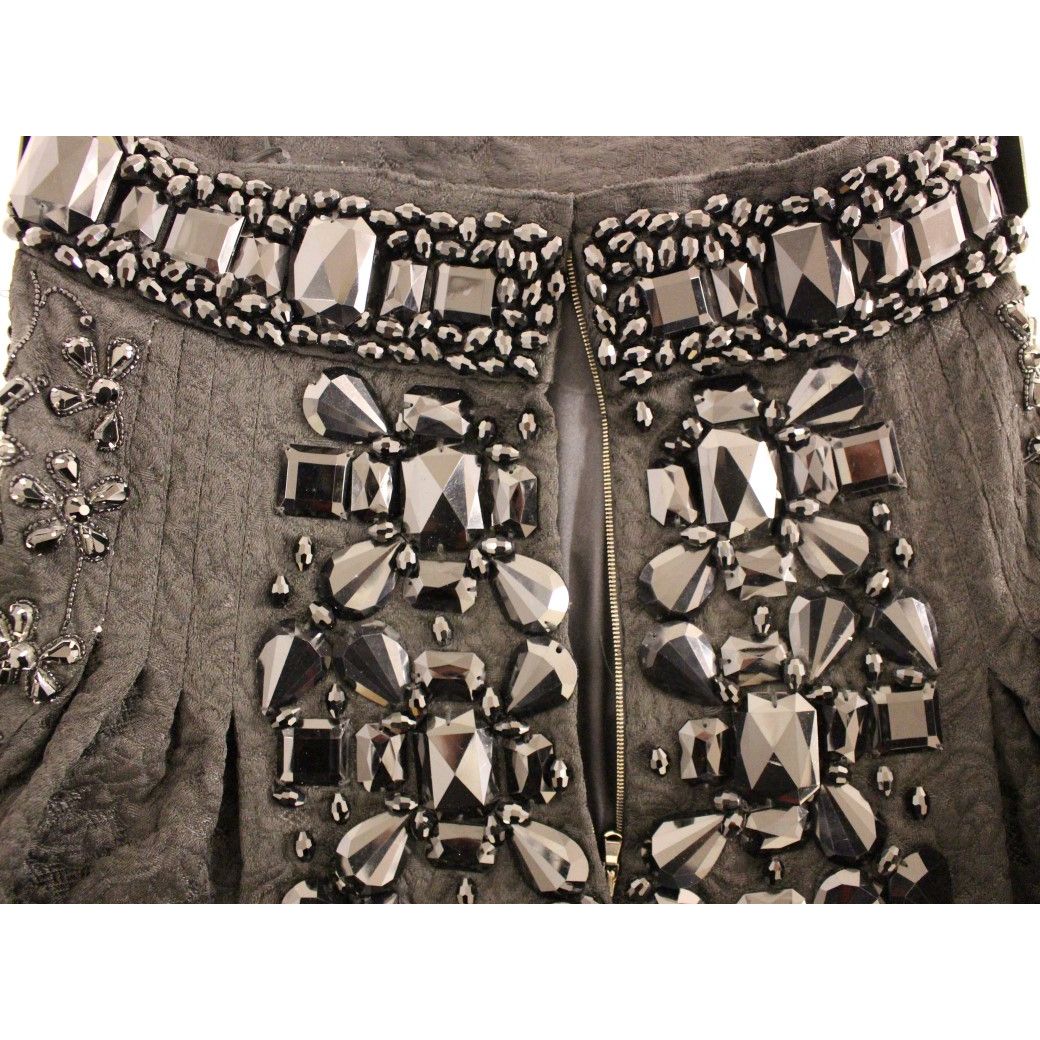 Dolce & Gabbana Black Crystal Handmade Above Knee Skirt