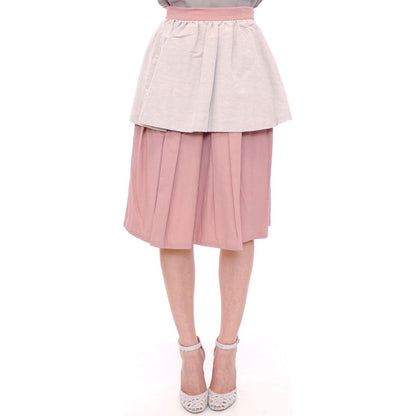 Comeforbreakfast Pink Gray Knee-Length Pleated Skirt