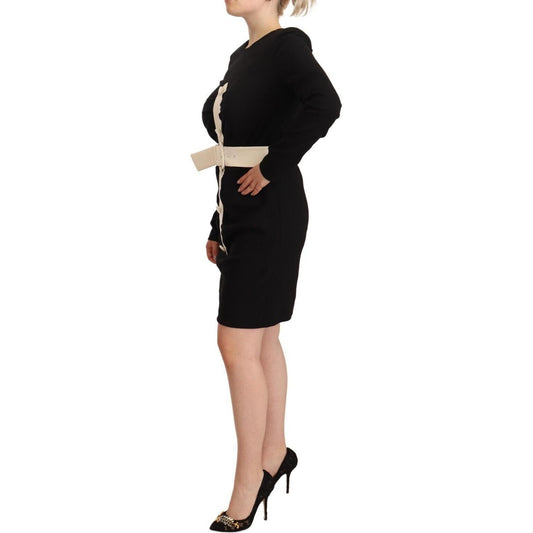 Givenchy Elegant Black Wool Mini Dress with Belt Givenchy Tan