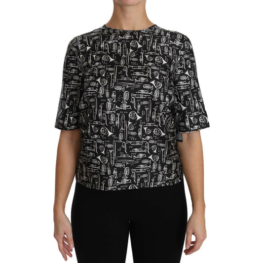 Dolce & Gabbana Exquisite Trumpet Print Silk Blouse Dolce & Gabbana Rosy Brown