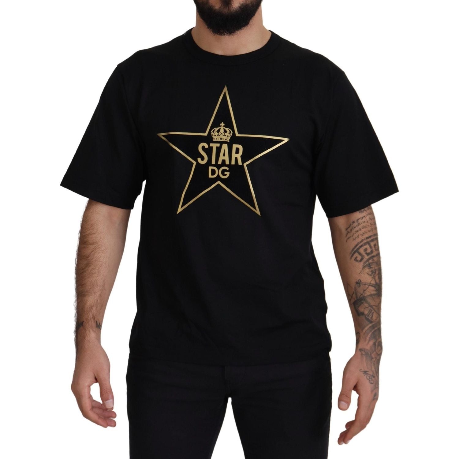 Dolce & Gabbana Black Gold STAR Crown DG Cotton Crewneck T-shirt