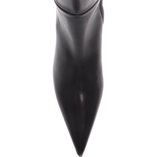 Toteme black leather knee-high boots with low heel and pointed toe Boots Toteme Dark Slate Gray
