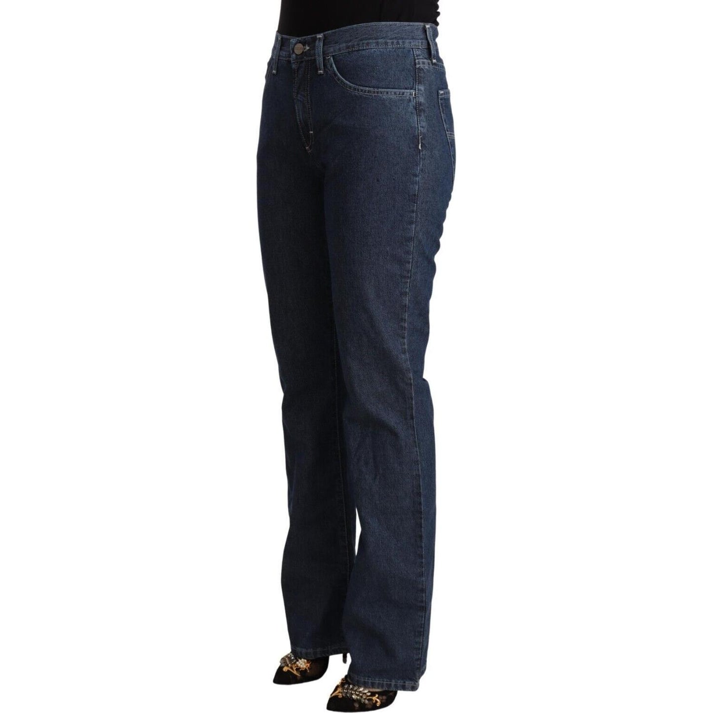 GF Ferre Blue Cotton Mid Waist Flared Denim Jeans