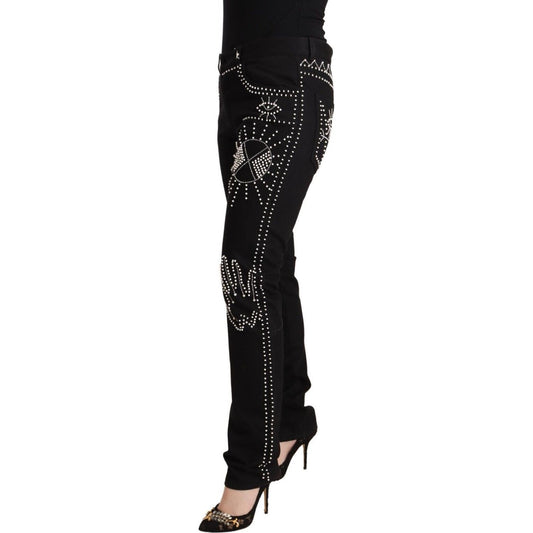 Valentino Embellished Black Mid-Waist Denim Valentino Black