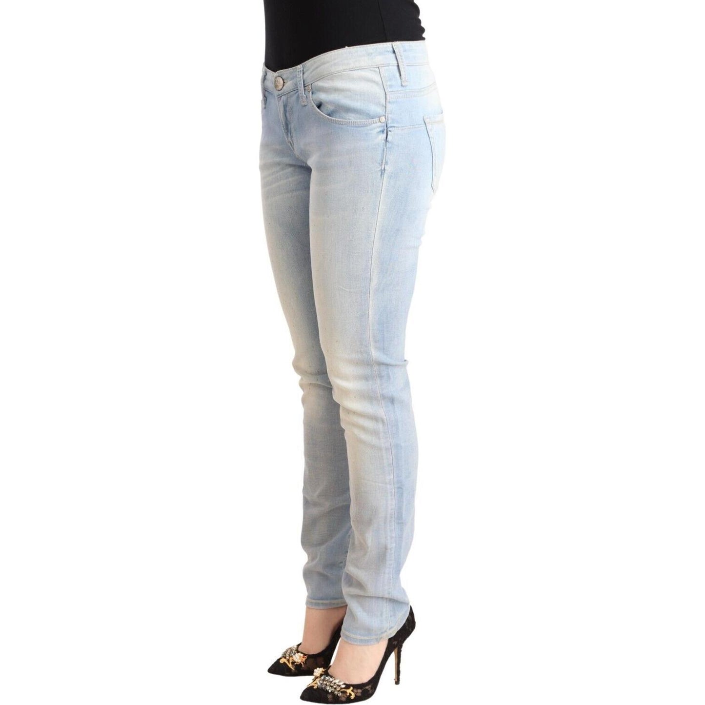 Acht Light Blue Washed Cotton Low Waist Skinny Denim Jeans