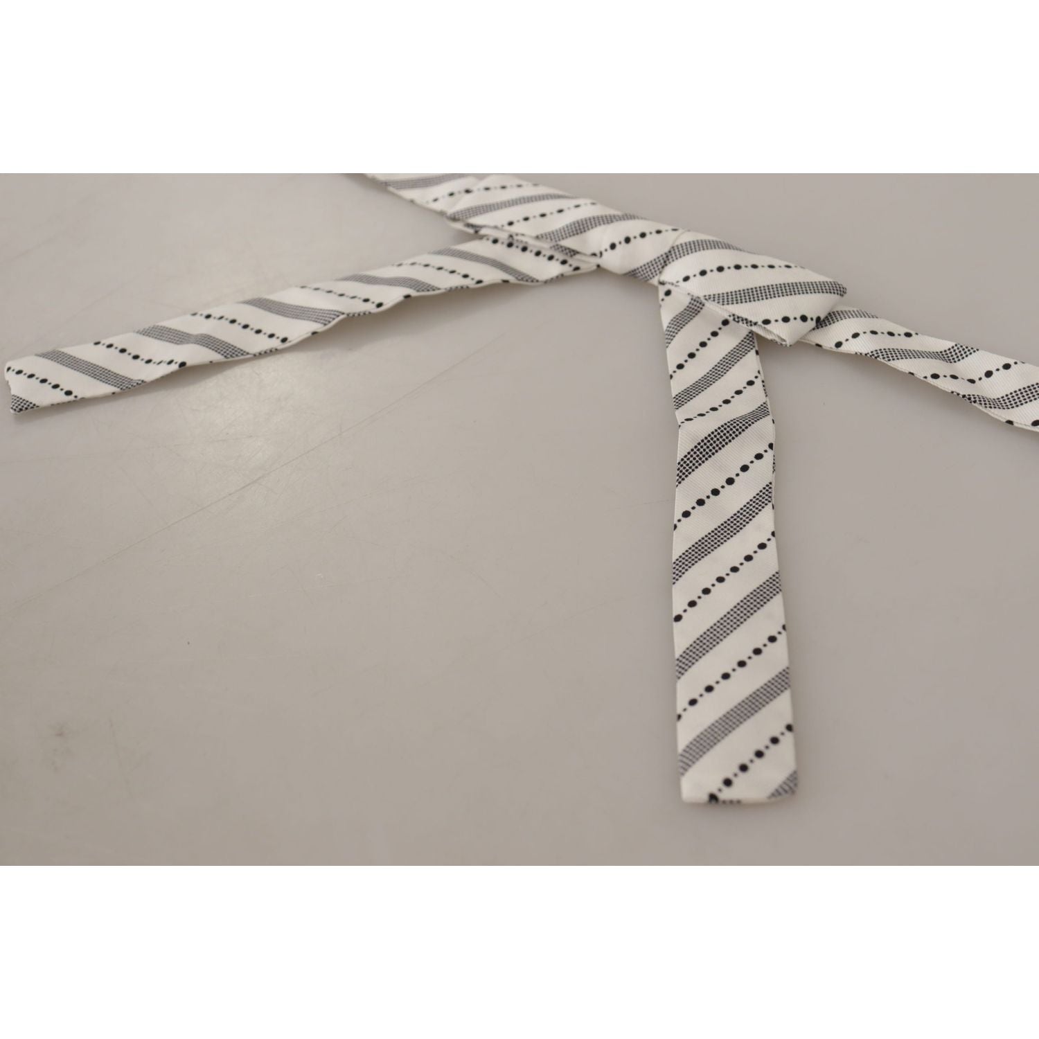 Dolce & Gabbana White Black Polka Dot 100% Silk Neck Papillon Bow Tie