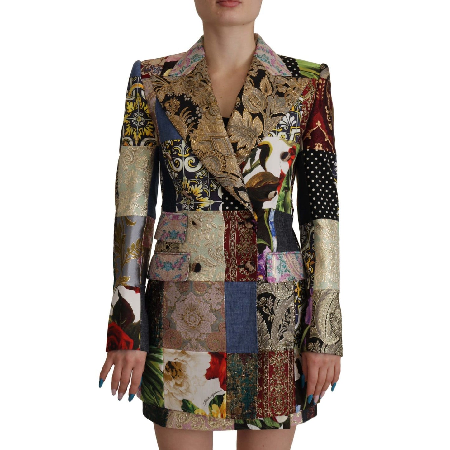 Dolce & Gabbana Multicolor Double-Breasted Patchwork Jacquard Blazer Jacket