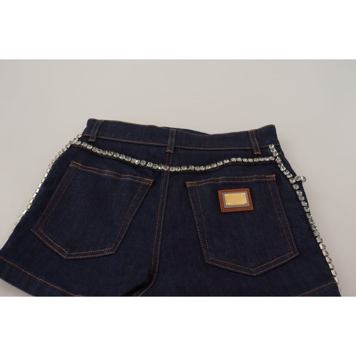 Dolce & Gabbana Blue Denim Stretch Crystal Hot Pants Shorts